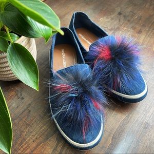 Sondra Roberts Romy Slip On Fluffy Pom Blue Size 9